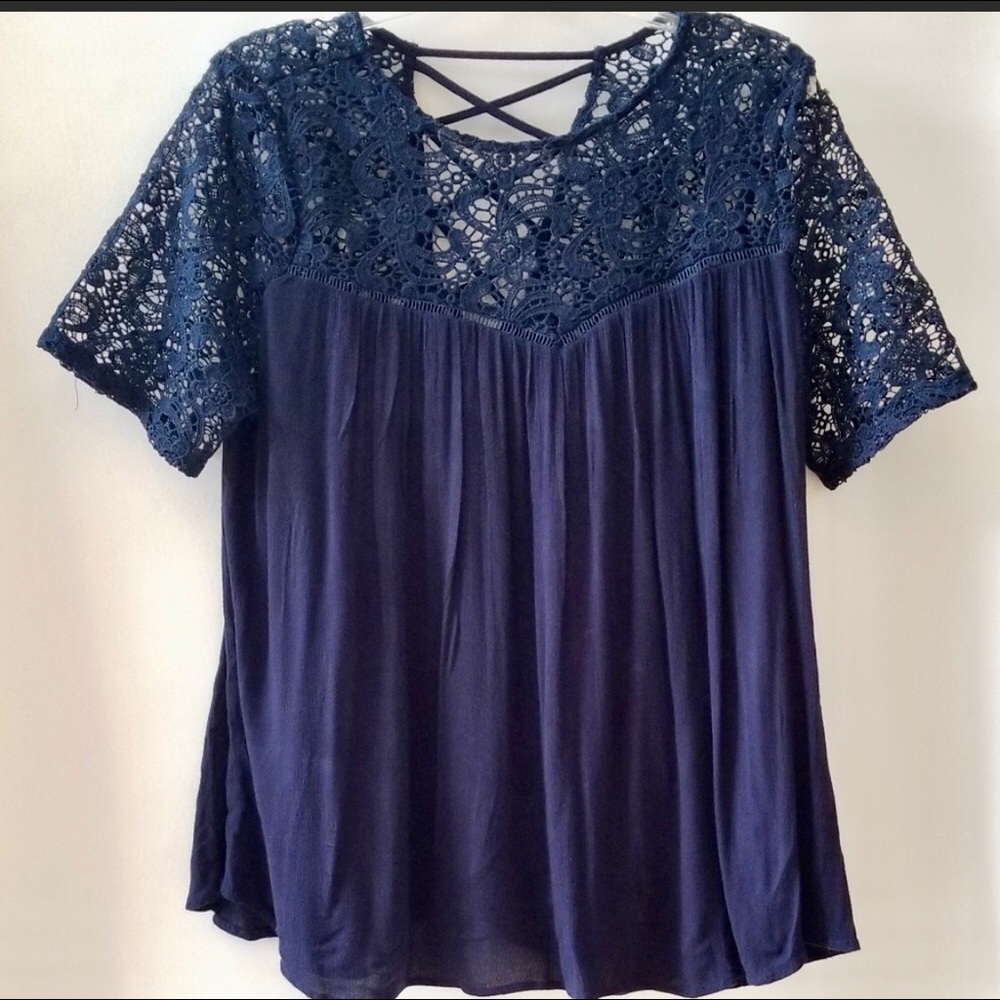 Navy Criss cross lace